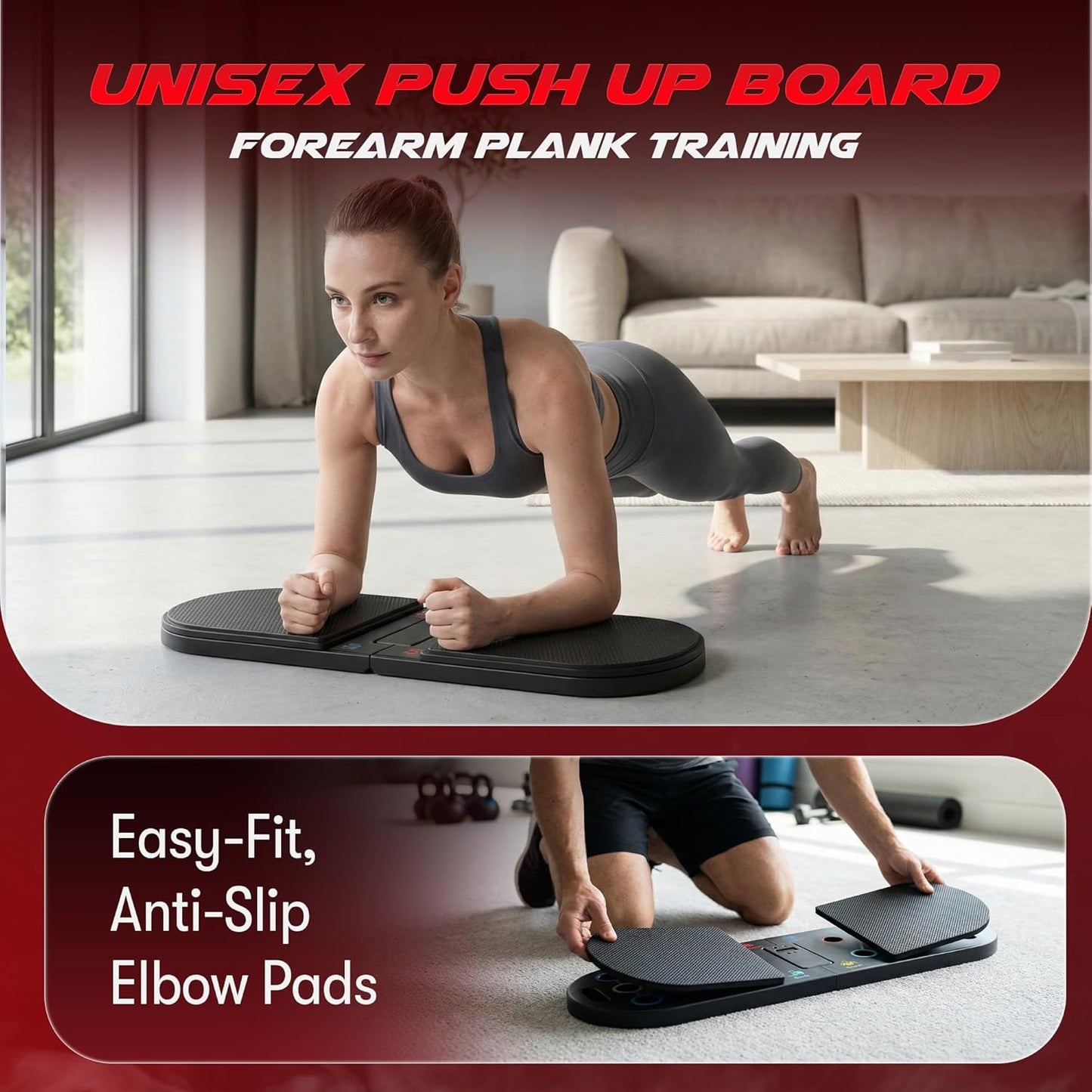 Tabla de Push Up 2 en 1 con Bandas de Resistencia – Entrenador de Core con Almohadillas de Espuma, Equipo Plegable para Gimnasio en Casa