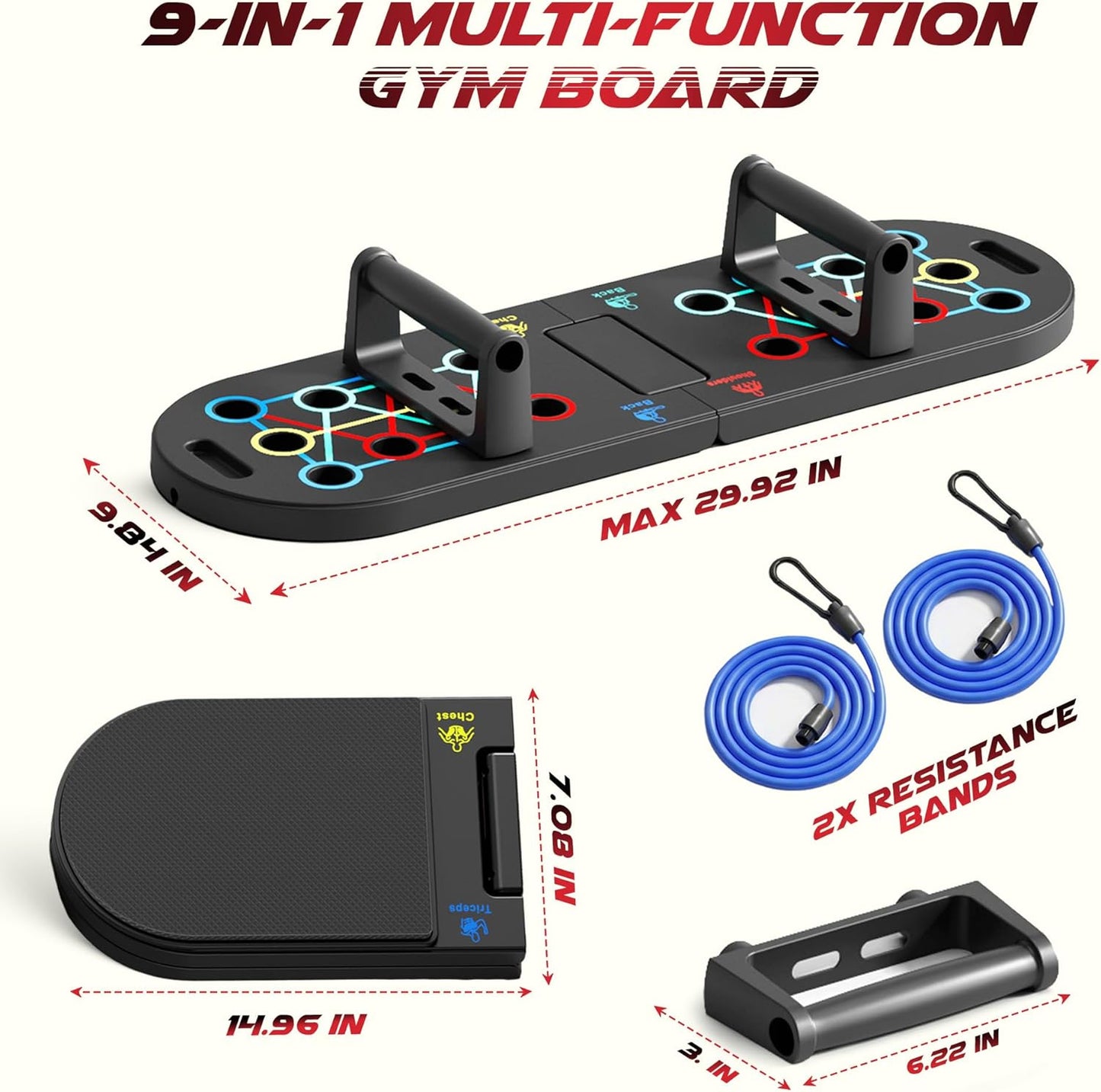 Tabla de Push Up 2 en 1 con Bandas de Resistencia – Entrenador de Core con Almohadillas de Espuma, Equipo Plegable para Gimnasio en Casa