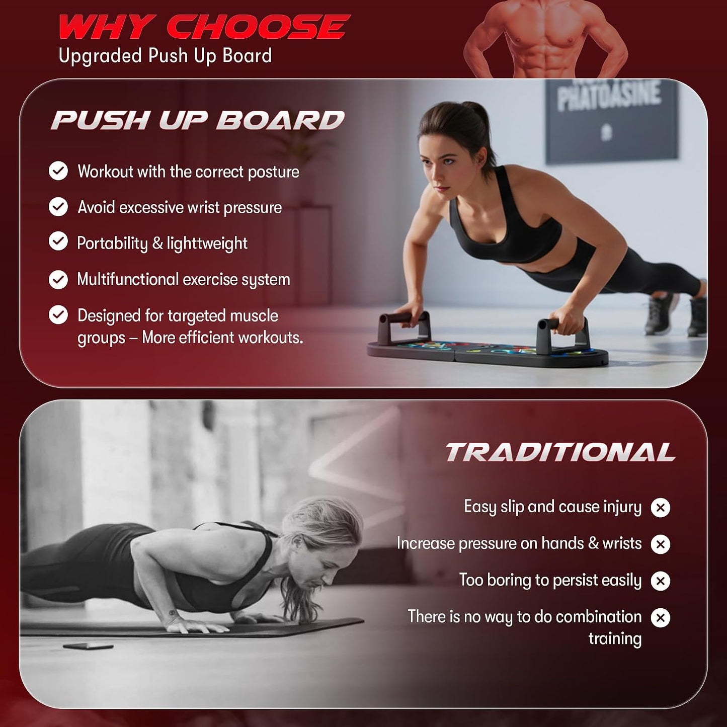 Tabla de Push Up 2 en 1 con Bandas de Resistencia – Entrenador de Core con Almohadillas de Espuma, Equipo Plegable para Gimnasio en Casa
