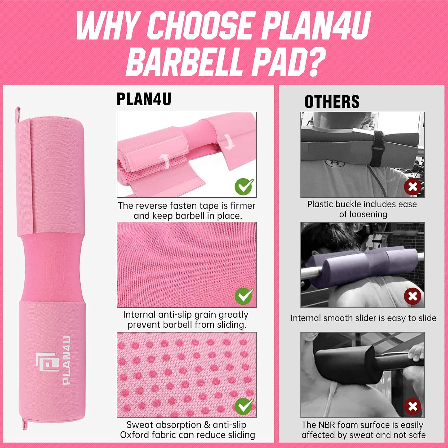 Barbell Pad Set for Squat Hip Thrusts Upgraded Anti-Slip Grain | Breathable, Workout Foam, Weight Lifting Bar Cushion, Shoulder Neck Support, Standard Olympic Bars, Smith Machine, Women/Men